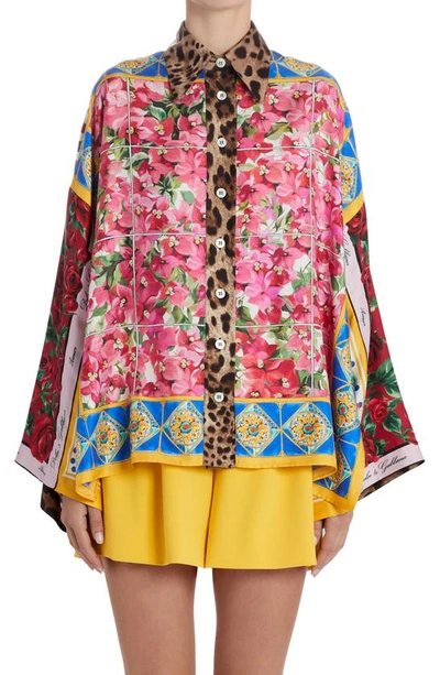 Dolce & Gabbana Mixed Foulard Print Silk Twill Shirt In Multicolour