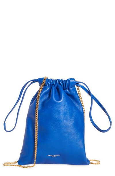 Saint Laurent Mini Drawstring Pouch Shoulder Bag In Bleu Majorelle