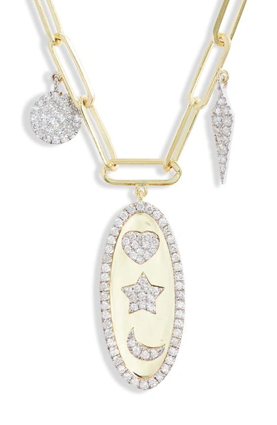 Meira T Moon & Star Diamond Charm Necklace In Yellow Gold