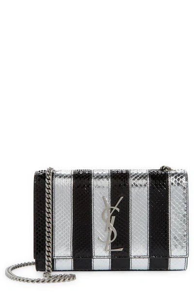 Saint Laurent Small Kate Stripe Genuine Python Shoulder Bag In Nero/ Argento