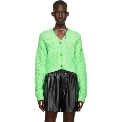 We11 Done Green & White Cable Knit Cardigan In Neon Green