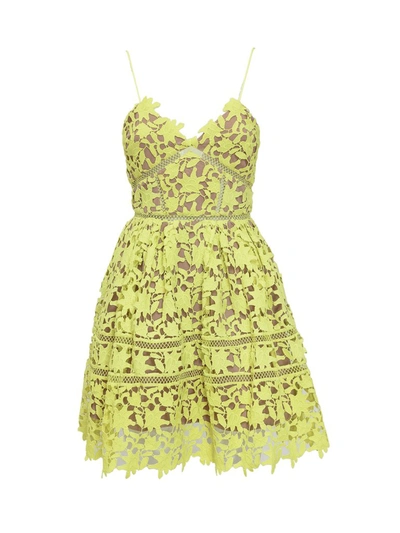 Self-portrait Lace-panelled Mini Dress In Yellow