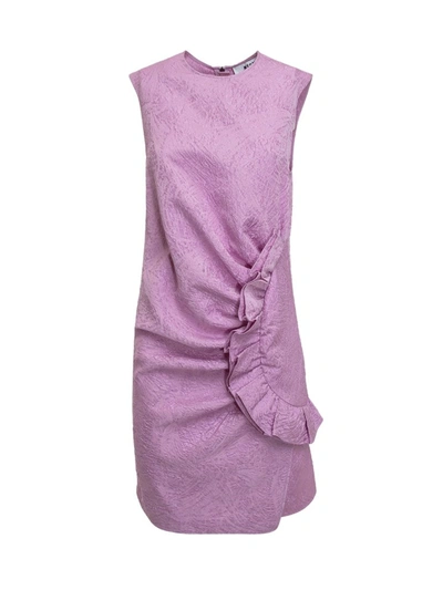 Msgm Ruched Sleeveless Mini Dress In Purple