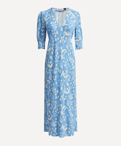 Rixo London Zadie Sea Life Silk Midi-dress In Bright Blue