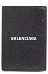 Balenciaga Cash Logo Vertical Leather Bifold Wallet In Black/white