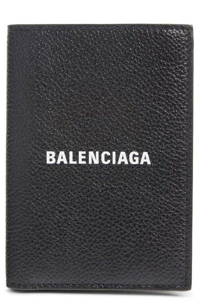 Balenciaga Cash Logo Vertical Leather Bifold Wallet In Black/white
