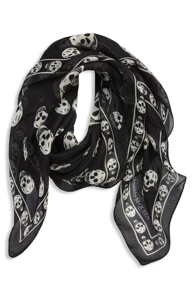 Alexander Mcqueen Skull Silk Scarf In Black/ Ivory