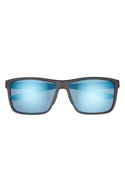 Smith Riptide 61mm Polarized Sport Square Sunglasses In Matte Black/ Blue Mirror