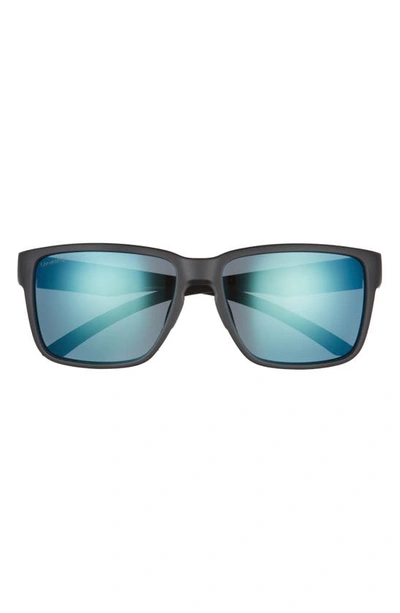 Smith Emerge 60mm Polarized Rectangle Sunglasses In Matte Black/ Blue Mirror