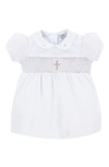 Carriage Boutique Smocked Inset Christening Gown & Bonnet Set In White