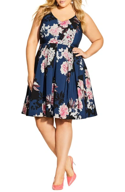 City Chic Darling Floral Fit & Flare Crêpe De Chine Dress In Darling Fields