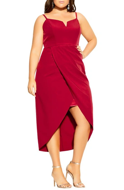 City Chic Notch Neck Sleeveless Sheath Dress In Amour Red