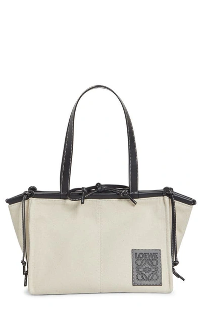 Loewe Small Cushion Canvas Tote In Light Oat/black