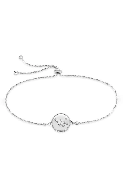 Sterling Forever Sterling Silver Aquarius Constellation Disk Bolo Bracelet In Silver- Aquarius