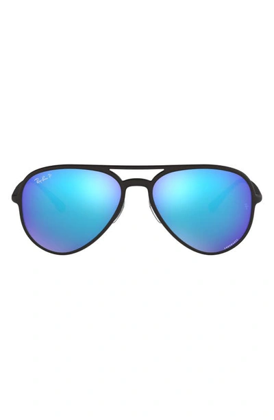 Ray Ban 58mm Chromance Polarized Aviator Sunglasses In Matte Black/ Blue Mirror
