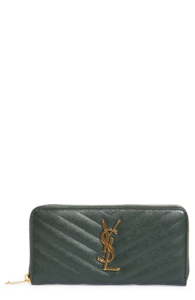 Saint Laurent Monogram Quilted Leather Wallet In New Vert Fonce