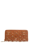Christian Louboutin Panettone Embellished Croc Embossed Patent Leather Wallet In Biscotto/ Gold