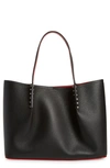 Christian Louboutin Black Grained Leather Small Cabarock Tote Bag In Rocket