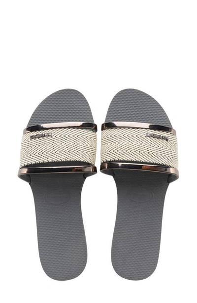 Havaianas 'you Trancoso Premium' Logo Plaque Triple Band Flatform Sandals In Steel Grey