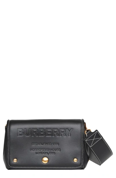 Burberry Hackberry Horseferry Debossed Leather Crossbody Bag In Black