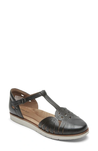 Rockport Cobb Hill Lacy Fisherman Sandal In Black Leather