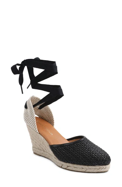 Andre Assous Ensley Espadrille Lace-up Wedge In Black Fabric
