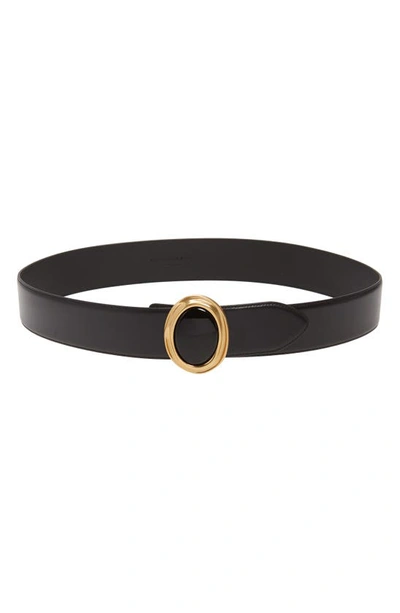 Saint Laurent Cabochon Patent Calfskin Leather Belt In Black