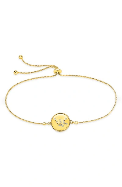 Sterling Forever Sterling Silver Aquarius Constellation Disk Bolo Bracelet In Gold- Aquarius