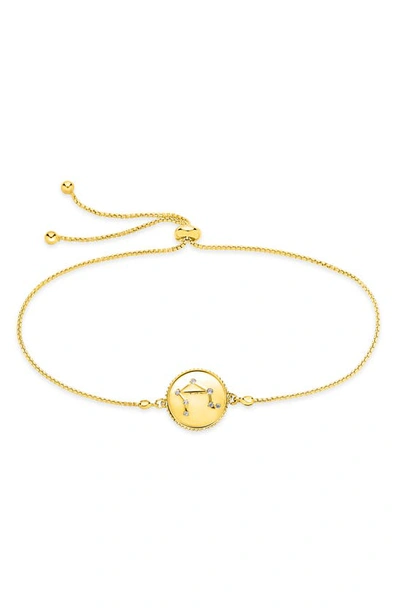 Sterling Forever Sterling Silver Aquarius Constellation Disk Bolo Bracelet In Gold- Libra