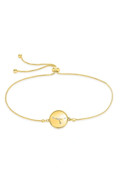 Sterling Forever Sterling Silver Aquarius Constellation Disk Bolo Bracelet In Gold- Cancer