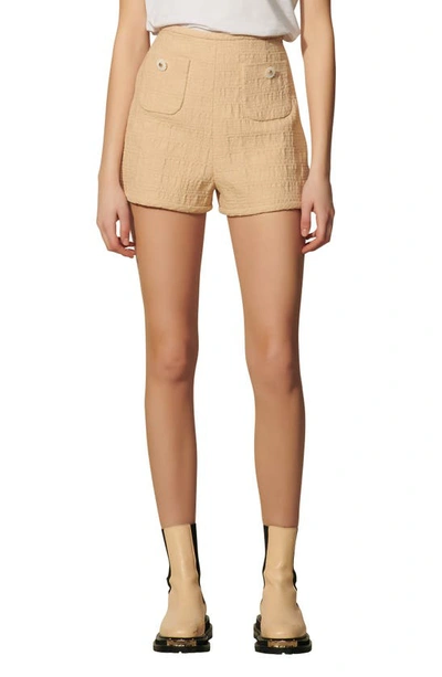 Sandro Pierrot Button Detail Cotton Blend Shorts In Neutral