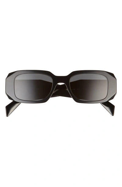 Prada Runway 49mm Rectangle Sunglasses In Black/gray Mirror