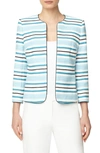 Anne Klein Stripe Cotton Blend Collarless Jacket In Anne White/ Siren Blue Combo