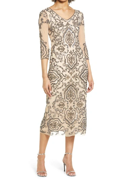 Pisarro Nights Sequin & Beaded Cocktail Sheath Dress In Blush