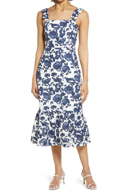 Adelyn Rae Floral Burnout Cotton Midi Dress In Navy