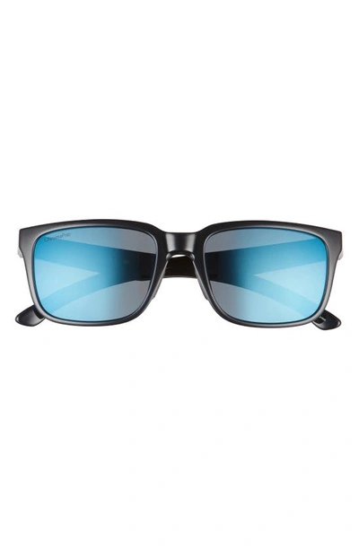 Smith Headliner 55mm Polarized Rectangle Sunglasses In Black/ Blue Mirror