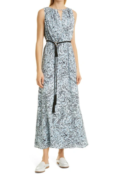 Donna Karan Abstract Print Keyhole Maxi Dress In Bluestone