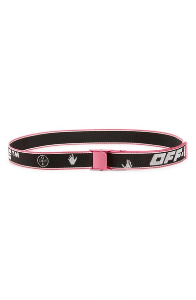Off-white Logo Industrial Woven Belt In Black/ White/ Pink