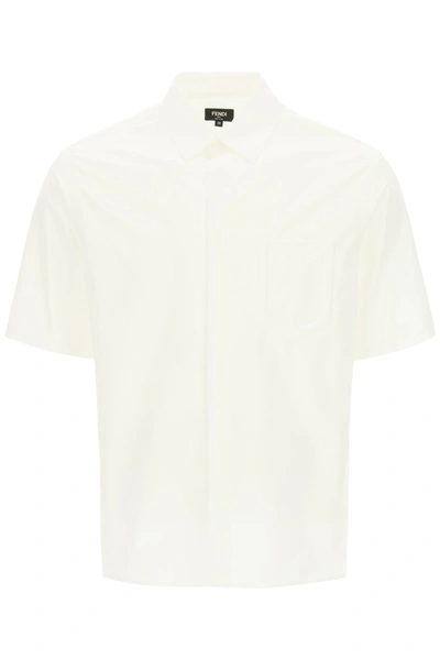 Fendi Short-sleeved Shirt With Logo In Bianco