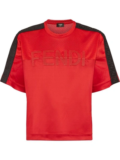 Fendi Logo刺绣t恤 In Red