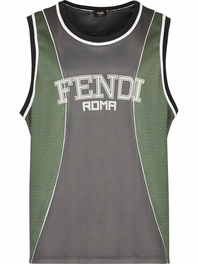 Fendi Logo印花背心 In Grey,green