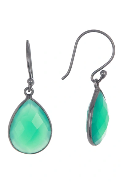 Adornia Rhodium Plated 7.00 Ct. Tw. Green Onyx Drop Earrings In Silver