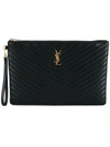 Saint Laurent Monogram Ysl Large Chevron Quilted Flat Wristlet Pouch Bag In Black