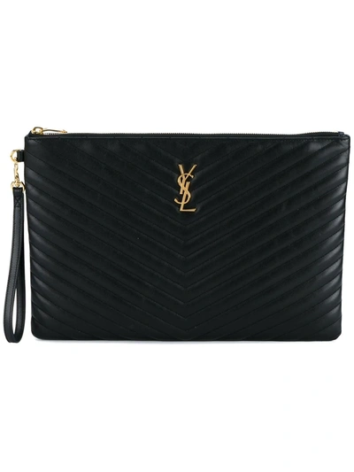 Saint Laurent Monogram Quilted Document Holder In Black