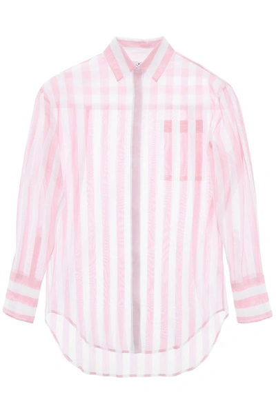 Msgm Striped Cotton Printed Shirt In White,pink