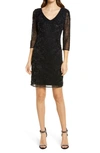 Pisarro Nights Beaded V-neck Cocktail Dress In Black