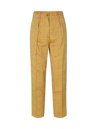 Forte Forte Linen Tartan Jacquard Pants In Yellow & Orange