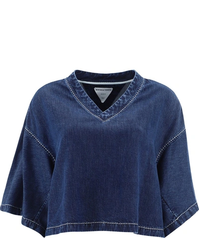 Bottega Veneta V-neck Cropped Denim Top In Blue