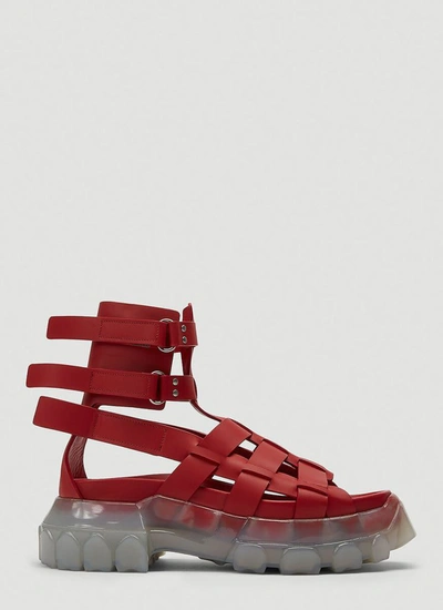 Rick Owens Hiking Tractor Leather Sandals In Red