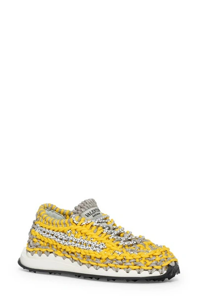 Valentino Garavani Yellow & Grey Crochet Sneakers